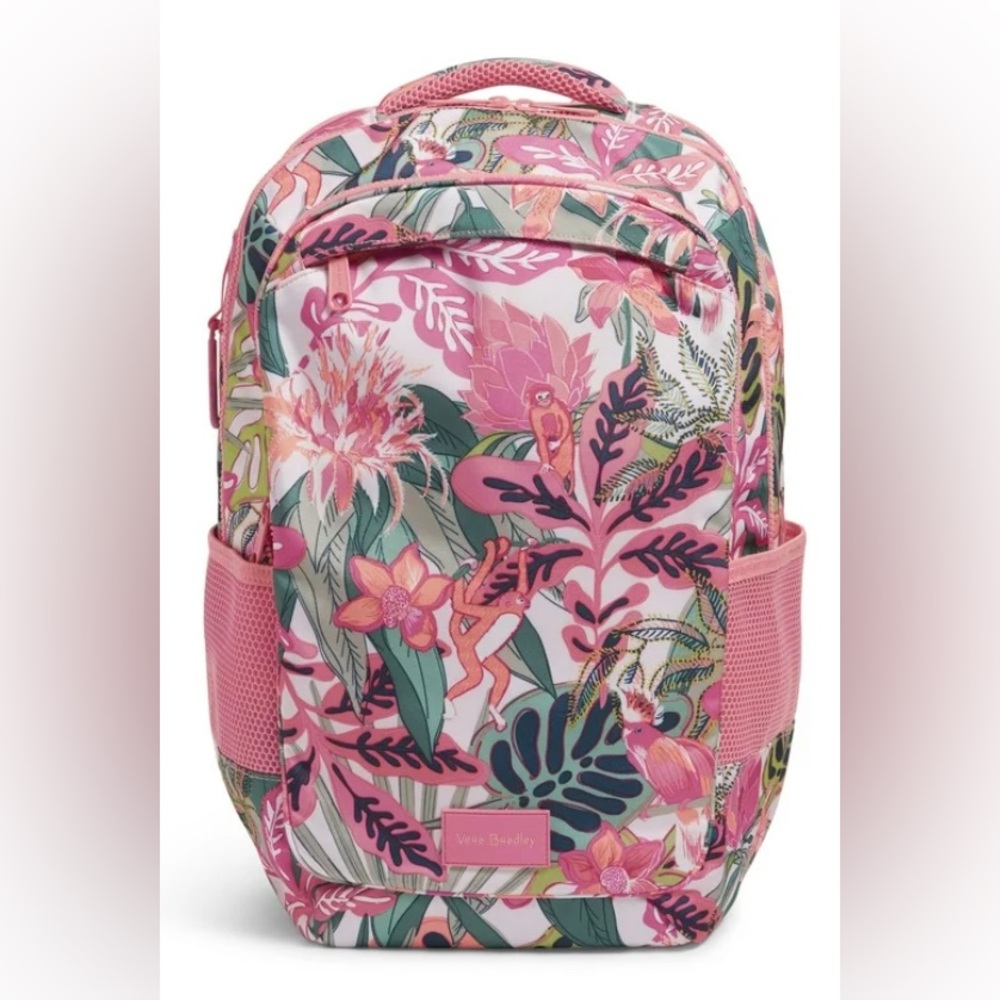 Vera Bradley Recycled Lighten Up Grand Backpack Rain Forest Canopy Coral